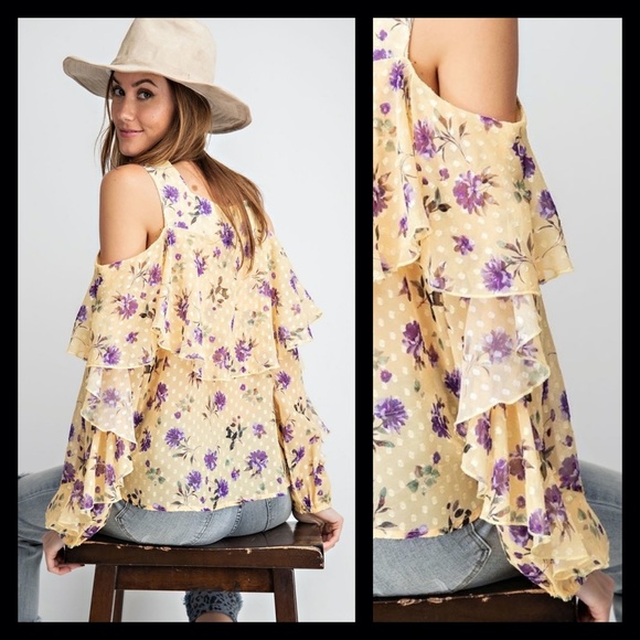 BNWT Easel "Rosie Pom Pom" Ruffle Detailed Chiffon Top - Picture 3 of 13